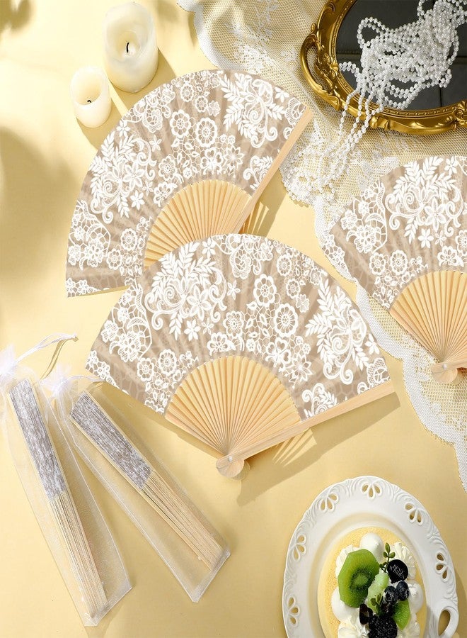 Vercraft 36 Set Wedding Hand Fans for Guests Bulk Vintage Lace Paper Fan Retro Kraft Floral Folding Fans with Organza Bags Thank You Gifts Party Favor for Wedding Ceremony Bridal Shower Bridesmaid - Image 3